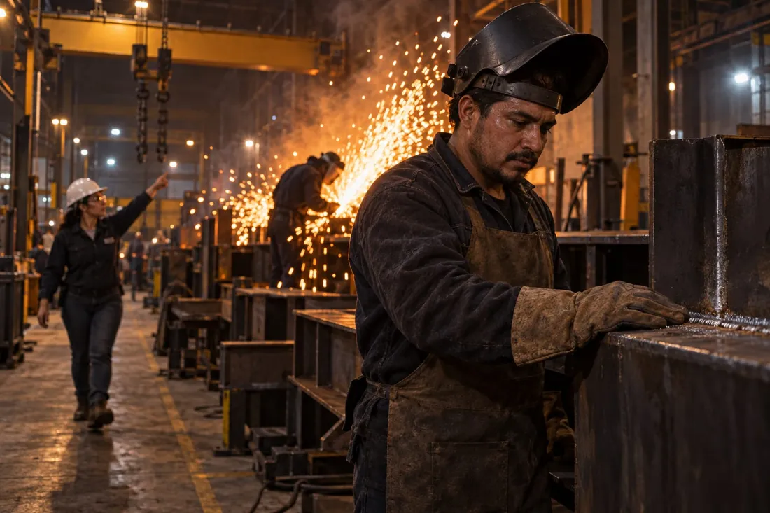 Soldador trabajando en una planta de manufactura